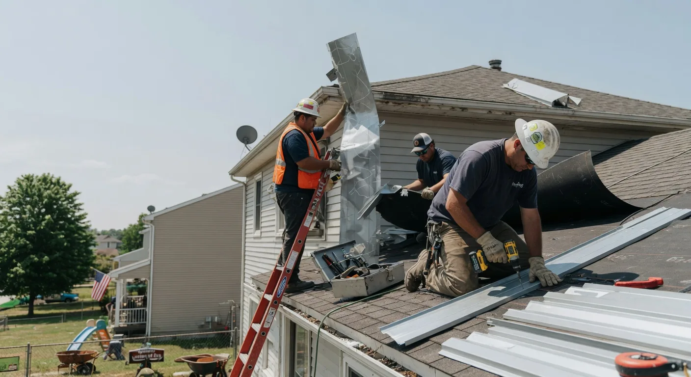 Storm Damage Metal Roof Repair in Farmland, IN